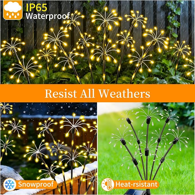 Solar Garden Lights Outdoor, 4 Pack 2-Layer Swaying Fairy Firework Lights | Waterproof Starburst Flower Light, Garden Decor for Yard Patio Pathway Lawn, Gardening Gifts for Women Mom Grandma Christmas