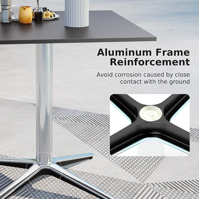 MFSTUDIO Outdoor Patio Bistro Table, Square Patio Dining Table for 2 to 4, 31" Metal Outdoor Side Coffe Table for Balcony Backyard Patio Garden or Indoor