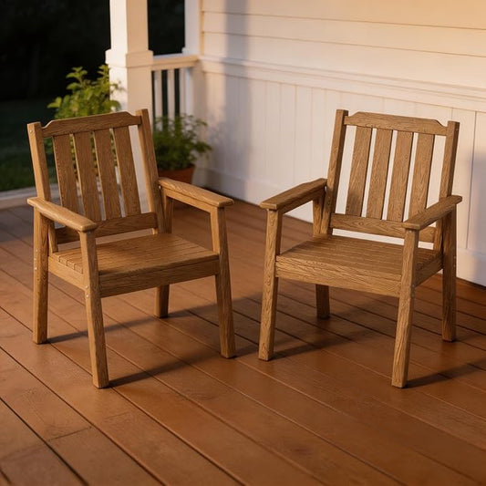 Takywep 23.9” Wide HDPE Patio Dining Chairs Set of 2, 650LBS Capacity All-Weather Yard Armchair with Slatted Seat, Heavy Duty Modern Backyard Furniture for Garden, Poolside, Deck, Natural