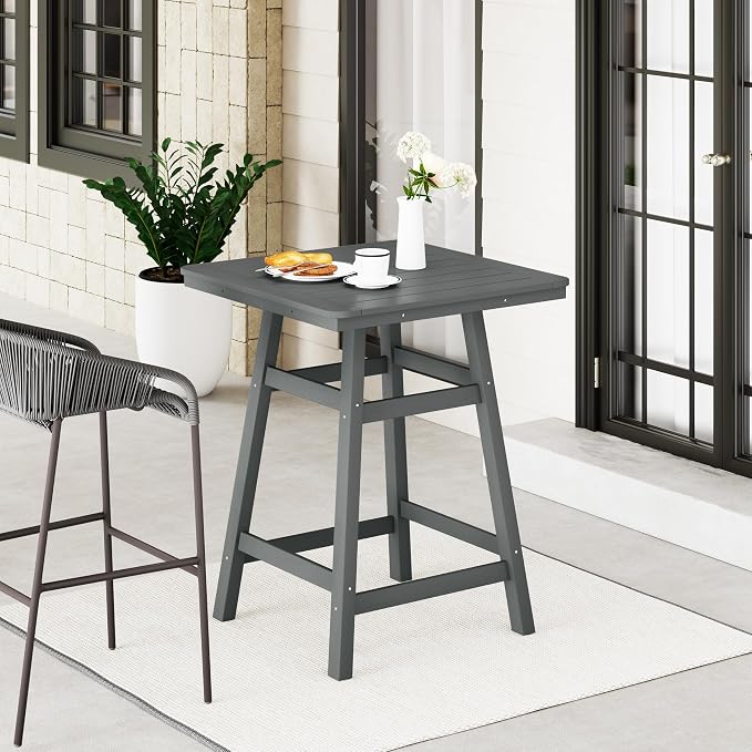 WestinTrends Malibu Square Outdoor Patio Counter High Bistro Bar Table with Umbrella Hole 37" Tall, Gray