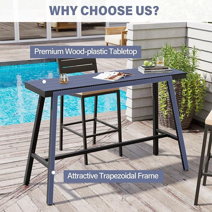 Crestlive Products Outdoor Bar Table, Patio Pub Table, 55'' Patio Bar Height Table with Weather Resistant Waterproof Top for Balcony, Bistro, Garden, Backyard, Poolside, Indoor (Black)