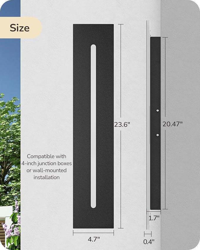 EDISHINE Upgraded 23.6" LED Modern Outdoor Wall Light,Dimmable Linear 2pcs | 3 Adjustable Color Temperature, IP65 Waterproof, Memory Function, Integrated Long Exterior Lighting Fixtures for Garage Porch