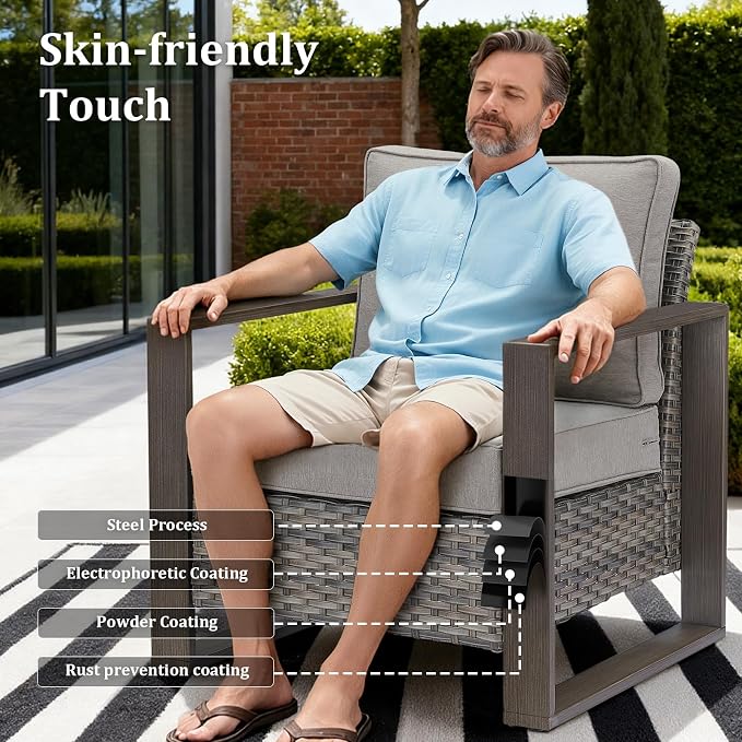 Patio Furniture Set with Fire Pit Table, 8-Piece Outdoor Wicker Sofa and 4 Swivel Chairs, All-Weather Conversation Set for Backyard, Deck and Poolside, Grey/Grey