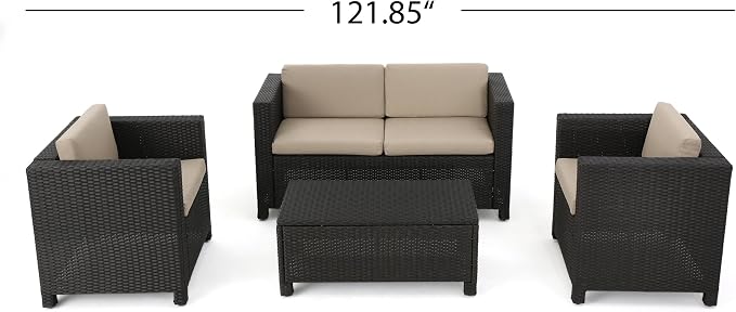 Christopher Knight Home Puerta Wicker Chat Set (4 Piece), Beige/Dark Brown
