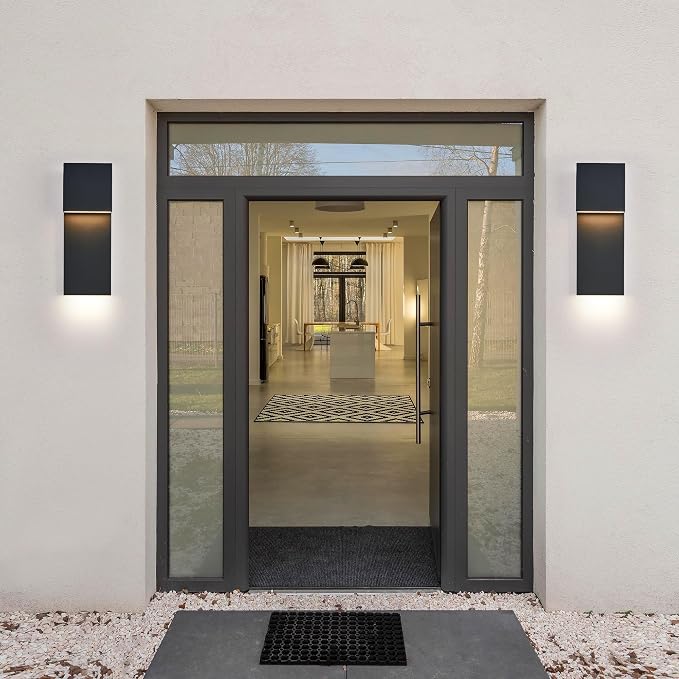 Tarentlight Modern Porch Lights with 2 Pack,Outdoor Indoor Integrated LED Wall Lights,2-Light Total 17W,3000K, Textured Black Finish,Outside Lights Waterproof for House Front Door Patio Garage