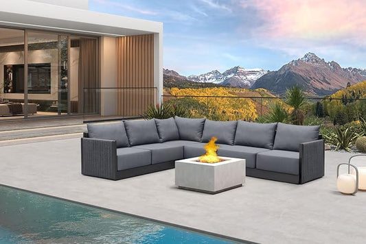 PURPLE LEAF Patio Furniture Set 6 PCS Outdoor Conversation Sets PP Rope Patio Sofa with Thick Cushions Manual Weaving Deep Seating Furniture for Porch Lawn Backyard Gray