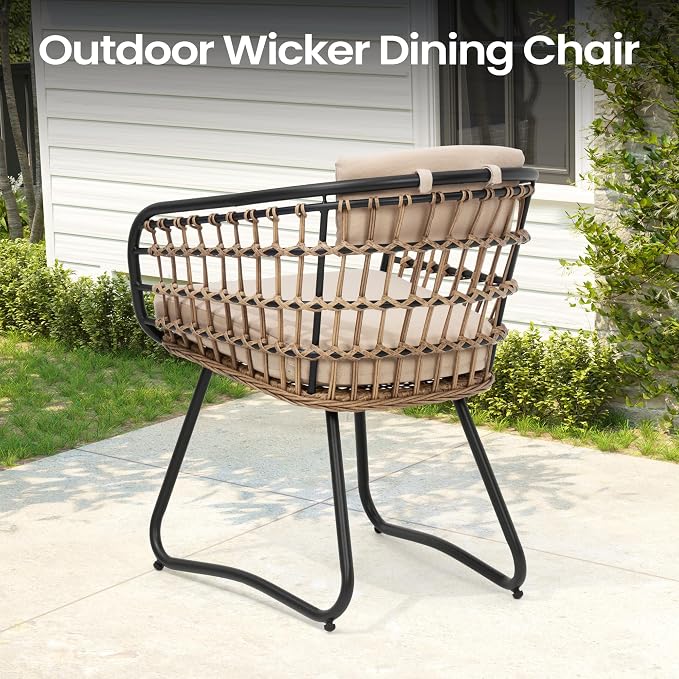 Pellebant 2-piece Outdoor Dining Set for 2 Person - Weather-Resistant Patio Dining Furniture Set, Wicker Chair with Cushion for Deck, Porch, Backyard, Bei