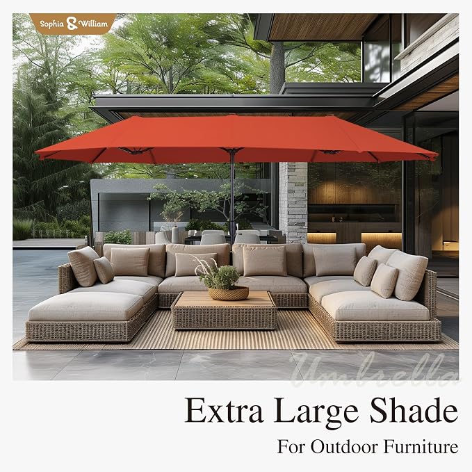 Sophia & William Patio Set with Umbrella 8 Pieces Outdoor Dining Set for 6 with 13ft Umbrella Orange Red, 6 x Blue Swivel Patio Chairs with 59" Dining Table for Lawn Garden (No Umbrella Base)