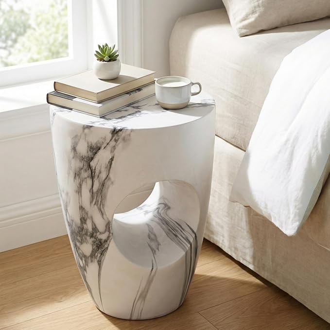 Christopher Knight Home 19.29 Inch Modern Round MGO Side Table with Cutout Design, Indoor Outdoor Accent Table for Garden Patio Living Room, No Assembly Required