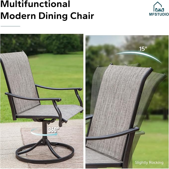 MFSTUDIO Outdoor Patio Dining Set for 6, Outdoor Patio Set with 64"x 39" Metal Table, 4 Fixed and 2 Swivel Patio Chairs, Heavy Duty Outdoor Dining Table and Chairs for Patio Lawn