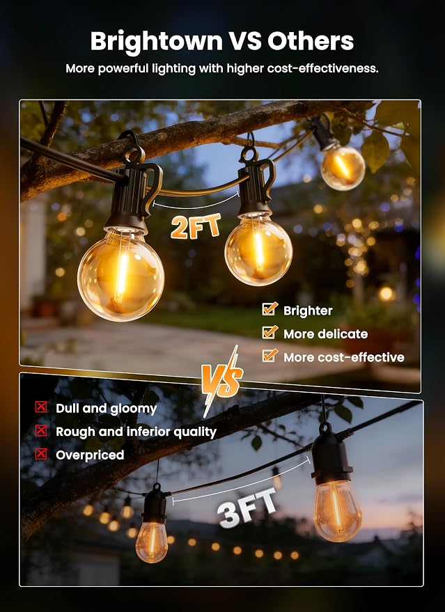 Brightown 158FT 77LED Solar String Lights Outdoor with USB Port | Shatterproof Bulbs, Dimmable & Timable, 3 Modes, Solar Patio Lights with a Mount Clip for Camping Backyard Garden Decor