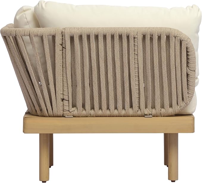 Christopher Knight Home Joan 7 Piece Patio Furniture Set with Slatted Coffee Table, Outdoor Sofa Set with Rope Back & Cushions, Acacia Wood Sectional Conversation Set, Beige+Cream+Light Teak