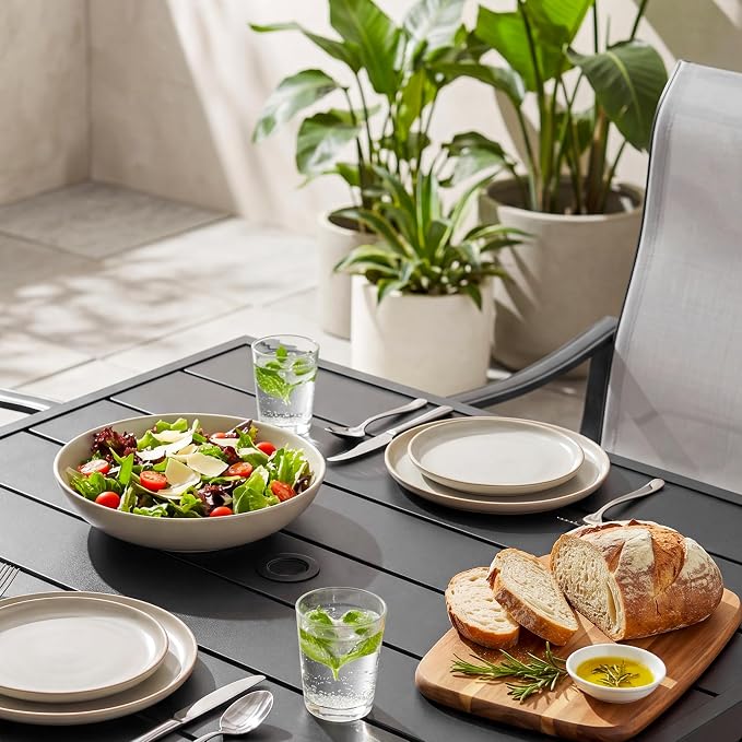 NUU GARDEN 5 Piece Patio Dining Set for 4 with C-Spring Chairs | Square table with umbrella hole and 4 breathable Textilene chairs featuring gentle C-spring motion and high-back support.