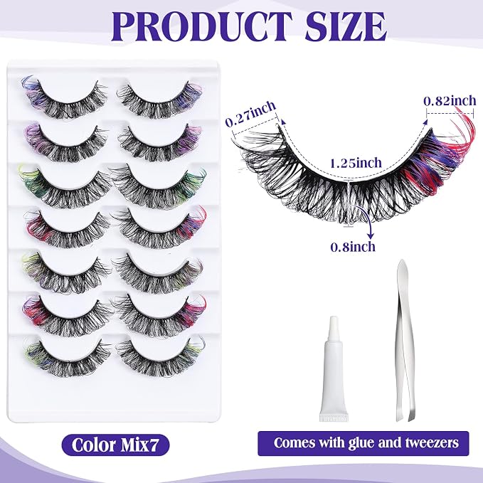 Geelin 7 Pcs Porch Goose Outfit Eyelash for 23/17'' Plastic Lawn Goose Statue Reusable Mink Fake Lashes End 3D Salon Eyelashes for Lawn Patio Art Decoration(Classic,Multicolor)