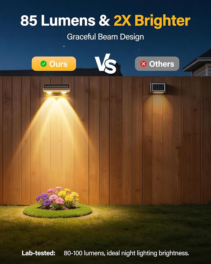 Solar Fence Lights Outdoor, 2 Pack Fence Lights Solar Powered