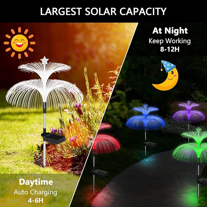 Weepong Solar Garden Lights 6 Pack New Upgraded Solar Lights Outdoor Waterproof 7 Color Changing Double Jellyfish and Star Flower Garden Decor Yard Lawn Christmas Decorations, Gifts for Women Mom