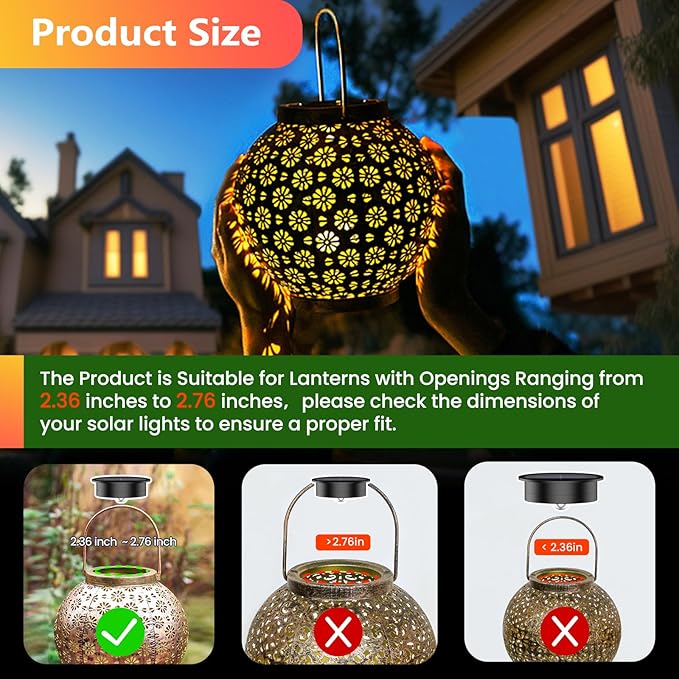 4 Pack Solar Light Replacement Top, 2.76 Inch Waterproof Solar Lantern Light Parts for Outdoor Garden, Pathway, Yard Lights & Decor (Fits Lanterns with 2.36 to 2.76 Inch Openings)