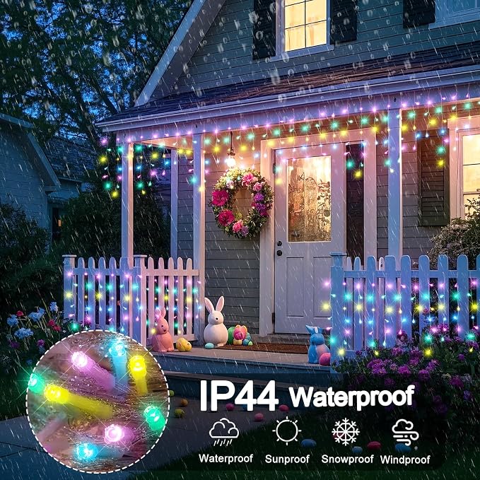 66ft 640 LED Pastel Multicolor Christmas Lights Outdoor Icicle Lights for Outside, Clear Wire Connectable Twinkle Light with 8 Modes Timer Waterproof for House Window Party Holiday Patio Yard Decor