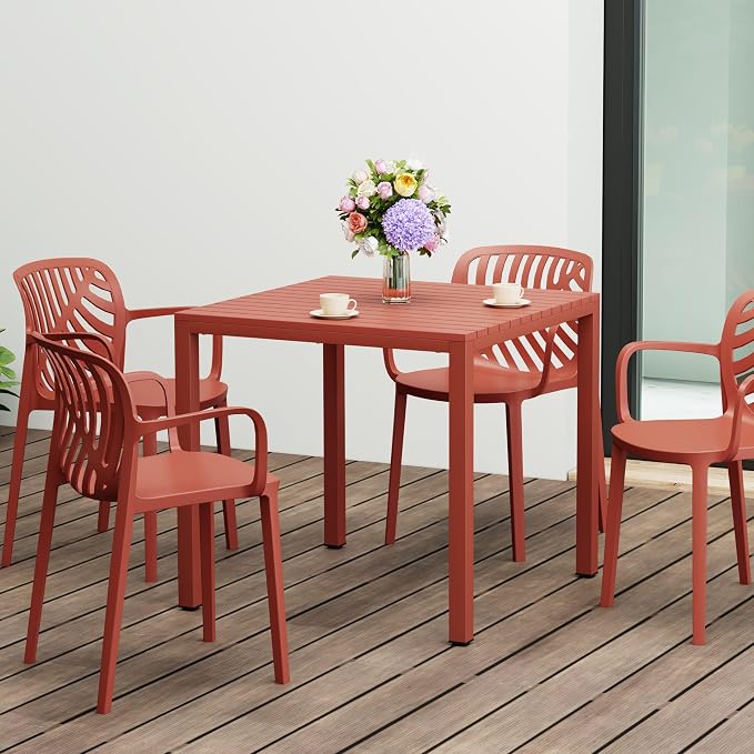 WestinTrends Playa 31.5" Iron Metal Frame Outdoor Square Patio Dining Table, Red