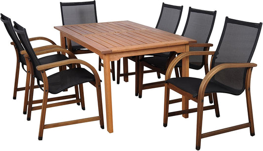 Amazonia Adelaide 5 Piece Round Eucalyptus Patio Dining Set | Teak Finish | Durable and Ideal for Outdoors, Black