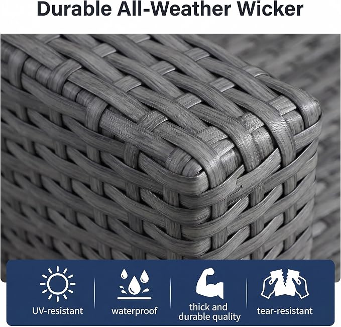 3 Pieces Patio Furniture Set with 6" Thick Cushions, All Weather Outdoor Wicker Swivel Rocker Chairs Set of 2 with Table for Porch Yard Deck