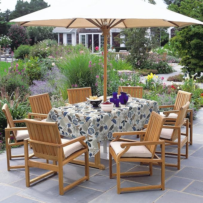 DYTXIII Outdoor Rectangle Tablecloth with Umbrella Hole and Zipper 84" x 60", Water Repellent Floral Picnic Cover, Fade & Wrinkle Resistant Tablecloth for Patio/Garden/Party Table, Leaves Beige