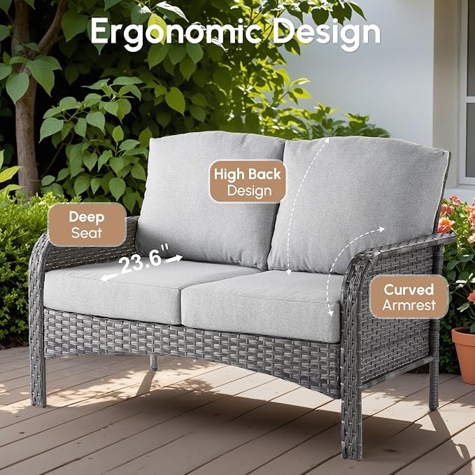 8 PCS Patio Outdoor Furniture Set with Swivel Rocking Chairs,All Weather Wicker Rattan Patio Seating Sofa and Chairs Set,Outdoor Conversaiton Sets for Deck Yard Prrch Garden Poolside,Grey