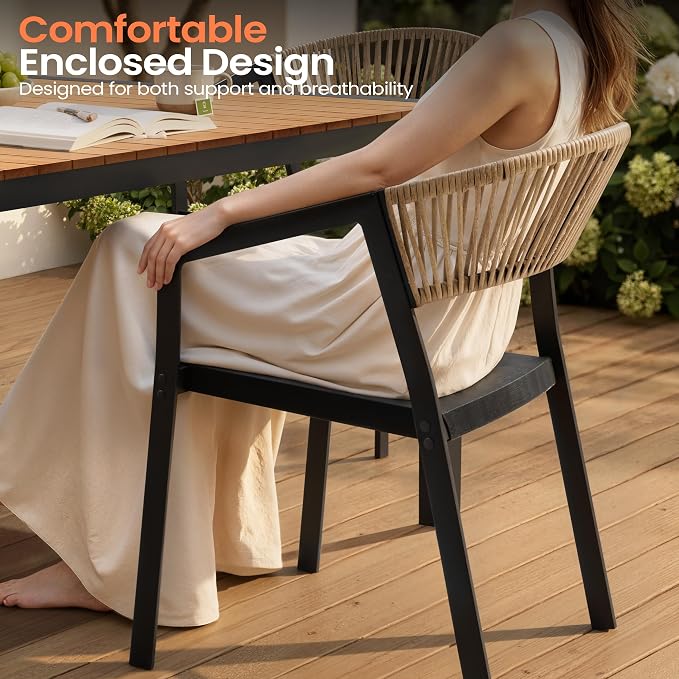 Pellebant Aluminum 13-Piece Outdoor Dining Table Set for 8-12 Person | Patio Stackable Chair with U-Shaped Wicker Backrest, 118" Table with Wood-Grain Top & Umbrella Hole, Aluminum Frame Furniture