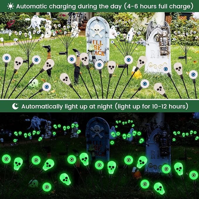 vignuto Halloween Decorations Outdoor, Scary Eyeball Lights,4PACKS 32LED,IP65 Waterproof,Halloween Decor for Garden/Yard/Patio/Lawn/Pathway(Green)