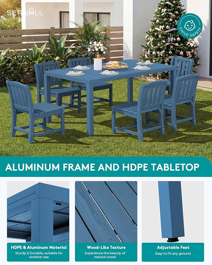 SERWALL Outdoor Dining Chairs Set of 2, Blue | All-Weather HDPE Patio Armless Chairs Suitable for Outdoor Dining Table