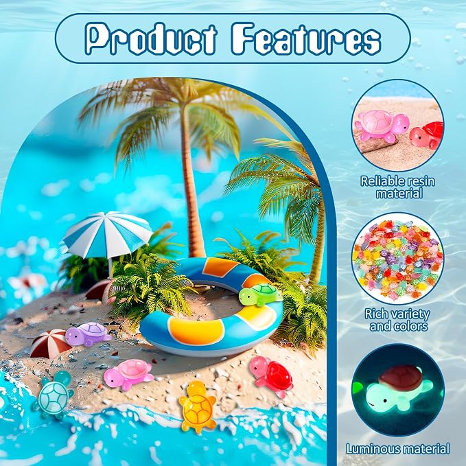 100PCS Mini Resin Turtles, Small Colorful Turtle Figurines Bulk Set | Tiny Resin Animals for Ocean Theme Party Decor, DIY Crafts, Cake Toppers (10 Vibrant Colors)