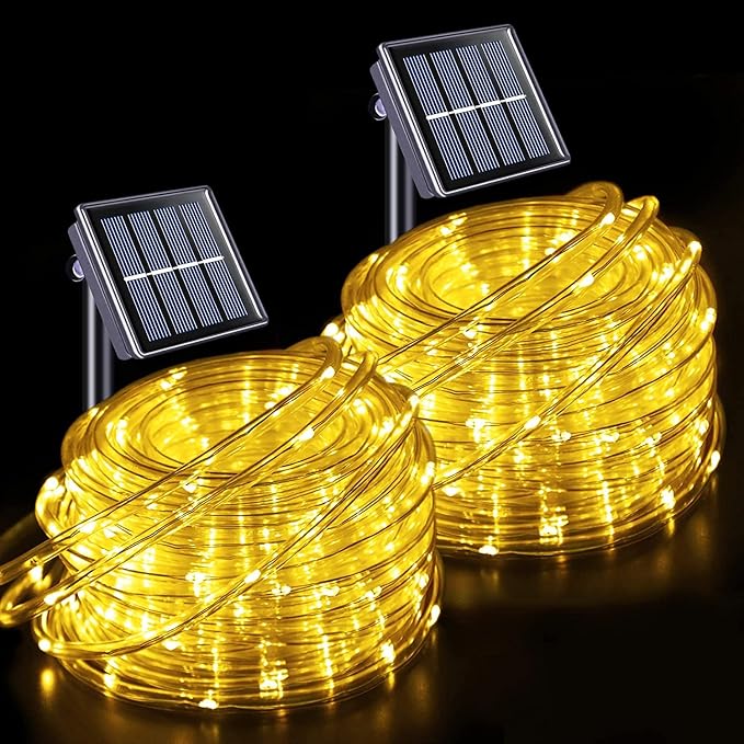 JMEXSUSS 2 * 200 LED Warm White Solar Rope Lights | 66ft IP 65 Waterproof Solar String Light Outdoor, 8 Modes Christmas Lights for Camp Trampoline Ladder Slide Tent
