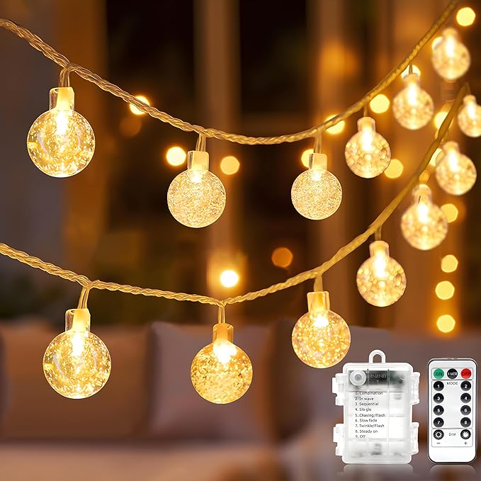 Metaku 16.4Ft 50LED Battery Operated Globe String Lights with Remote | Waterproof Fairy Lights Indoor Outdoor Hanging Lights Decorative Christmas Lights for Home Party Patio Garden Wedding
