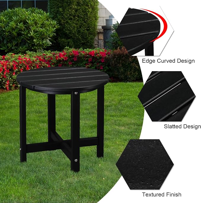 Vasitelan Patio Adirondack Side Table, Double Outdoor Side Table, Poly Lumber end Table, Weather Resistant for Indoor, Patio, Pool, Porch (Black)