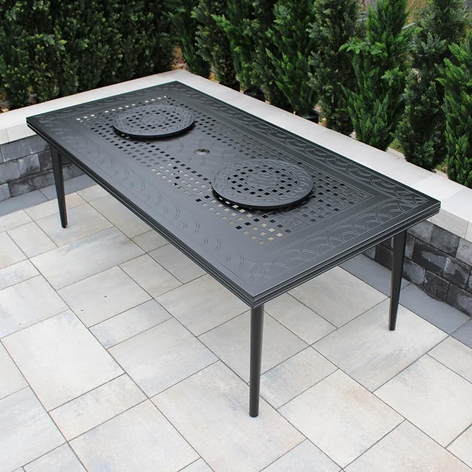 Oakland Living Modern Outdoor Mesh Aluminum Black 84-in Rectangle Large Patio Dining Table with Two Lazy Susans