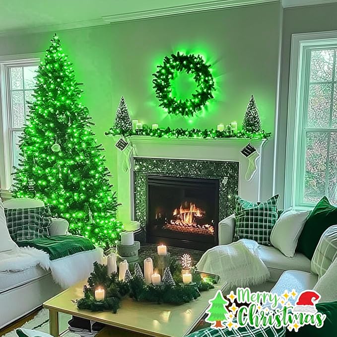 JMEXSUSS 8 Modes 163 FT 500 LED Green Christmas Lights Indoor Outdoor | Green String Lights Plug-in Clear Wire, Remote Control Christmas Tree Lights for Xmas Tree Party Halloween