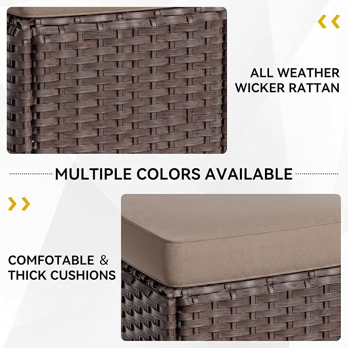 Patio Furniture Set, 7 Pieces Outdoor Dining Sets, All Weather Rattan Conversation Set, Outdoor Dining Sectional Sofa with Large Dining Table, Ottoman (Brown-Camel, A-7 Pieces)