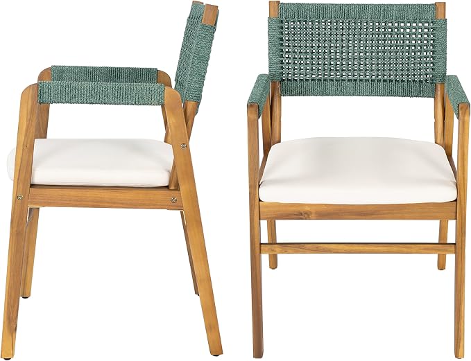 Christopher Knight Home 7-Piece Outdoor Dining Set, 70" Acacia Wood Patio Table, Teak Finish with 6 Armchairs, Beige Cushions & Rope Woven Back, Backyard Garden Deck Furniture Set