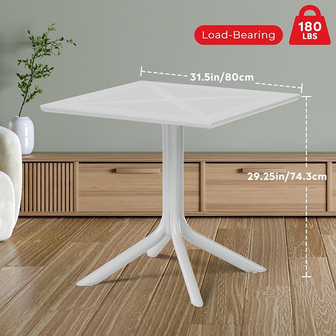 Costaelm Patio Dining Table for 4, Square PP Patio Table, 4-Person Weather Resistant Porch Tables for Outside Poolside Deck Lawn Garden Backyard, Gray