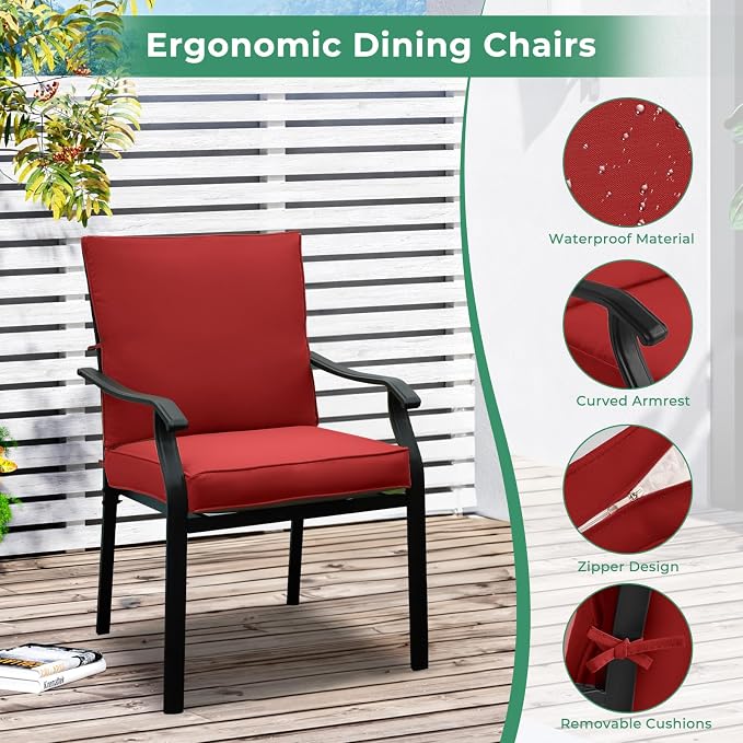 LVUYOYO 5-Piece Outdoor Patio Dining Set, Metal Stackable Chairs & Square Table Set, All-Weather Furniture for Backyard, Garden,Balcony,Porch (Red)