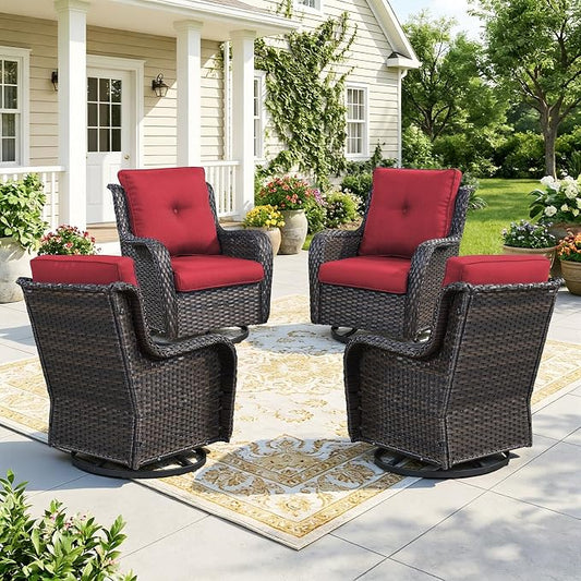 Wicker Patio Furniture Set- 4 Pieces Swivel Patio Chairs,PE Rattan Outdoor Rocking Chairs Porch Furniture for Garden Deck Brown Wicker