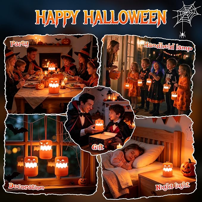 LED Halloween Pumpkin Lantern 2 Pack，Jack O Lantern with Lanyard | Halloween Lamp Gifts for Kids and Adults Collapsible Indoor/Outdoor Halloween Party Decoration