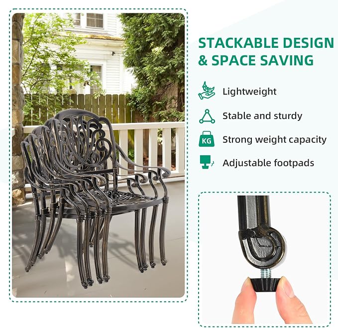 VIVIJASON 9-Piece Outdoor Furniture Dining Set, All-Weather Cast Aluminum Patio Conversation Set, Include 8 Cushioned Chairs and an Oval Table with Umbrella Hole for Balcony Lawn Backyard, Red Cushion