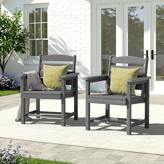 KINGYES All Weather Outdoor Dining Chairs Set of 2, HDPE Oversized Patio Chairs, Gray