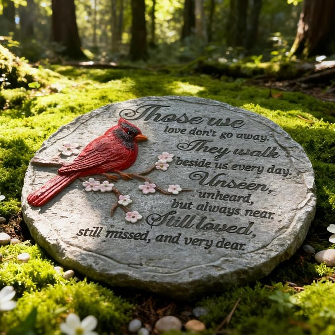 Memorial Garden Stones Red Cardinal Sympathy Gifts for Loss of Loved One - Father’s Day Condolence Bereavement Gift Outside Memory Plaques Outdoor Stepping Stone