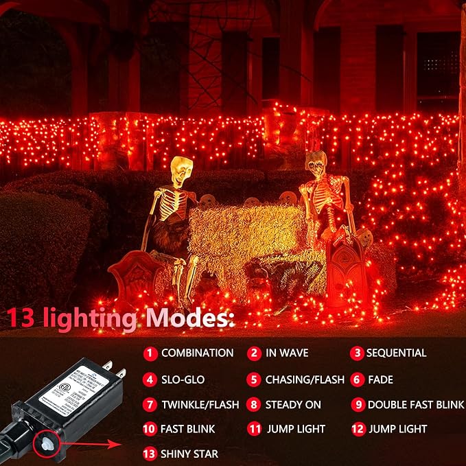 200 LED Connectable String Lights, 66FT Christmas Lights Outdoor Indoor | Red, 13 Modes, Timer, Clear Wire Waterproof Twinkle Fairy Lights Plug in for Bedroom Classroom Patio Xmas Tree Decor
