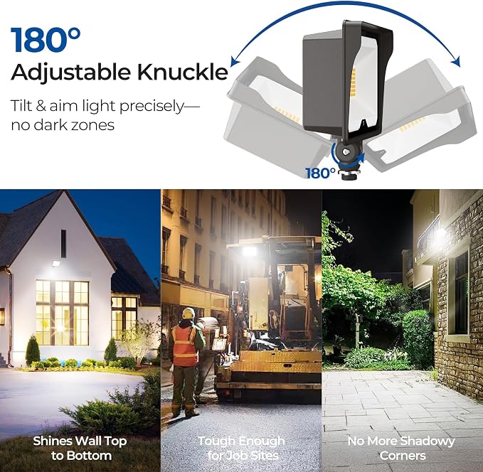 CINOTON 55W 7700LM LED Flood Lights Outdoor, 3CCT, ETL Listed, 4 Pack | IP65 Waterproof Security Wall Pack with 180°Knuckle, Dusk to Dawn 120V Aluminum Fixture for Warehouse Patio Porch Garage