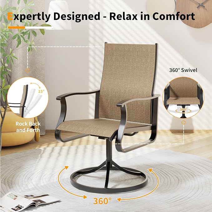 UDPATIO 5 Piece Outdoor Patio Table and Chairs Set with 39" Round Table & 4 Outdoor Swivel Rocker Patio Chairs All Weather Textilene, Patio Table with Chairs, Outdoor Patio Dining Set for Backyard