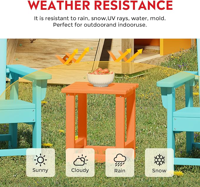 Costaelm Kids Outdoor End Table, Small Patio Table, Outdoor Side Table Porch Table Adirondack Patio Side Table for Outside, Pool, Porch, Garden, Orange