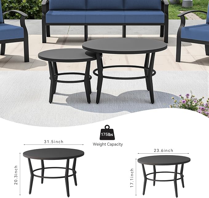 Kullavik Aluminum Patio Furniture Set,7 Piece Modern Metal Outdoor Patio Furniture w/5.1'' Thick Cushion,Swivel Chairs and Round Coffee Table,Patio Conversation Sets for Porch,Deck,NavyBlue